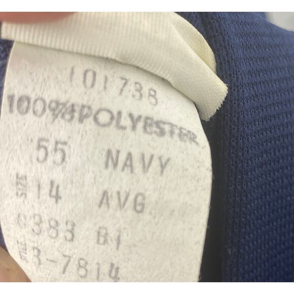 VTG 70’s Montgomery Ward Sz 14 Line Pattern Slacks Navy Blue Wide Leg Polyester - Picture 4 of 4